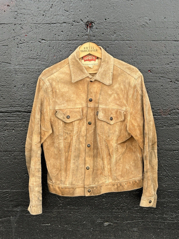 Vtg 1960's Levi's Big E Split Cowhide Suede Leather Trucker Jacket Sz M / L