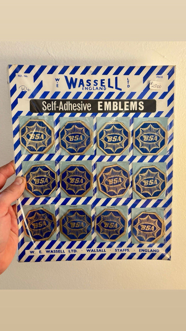 Wassell BSA Motorcycle tank badge Emblems NOS 12 Sets Of Two Vintage Advertising