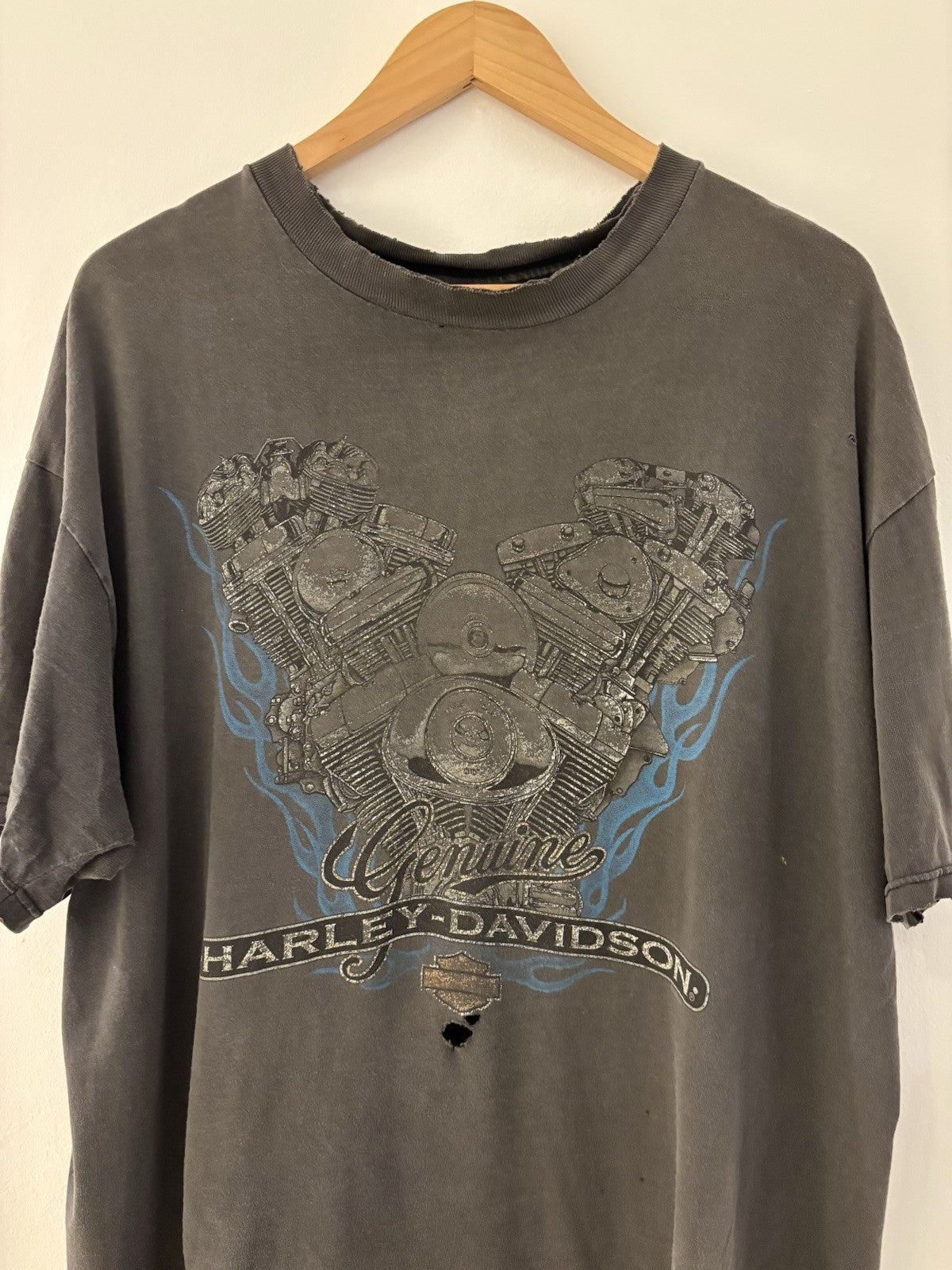 Vintage Harley Tshirt Single Stitch XL Thin Well Loved Texas Blue Flames