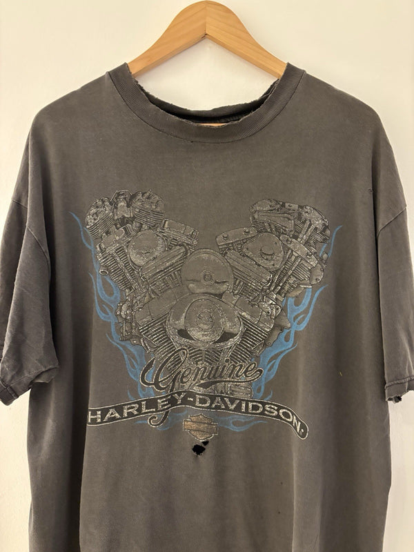 Vintage Harley Tshirt Single Stitch XL Thin Well Loved Texas Blue Flames