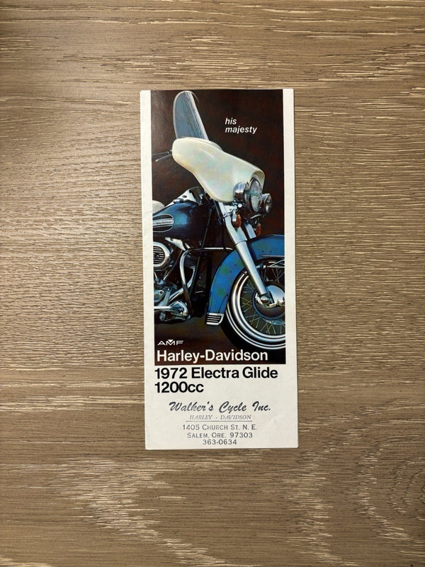 1972 Electra Glide Brochure 8.5” X 3.5” Shovelhead Flh Harley Davidson