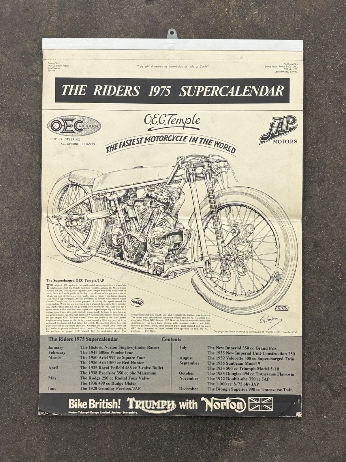 The Riders Supercalender 1975 Vintage JAP Triumph Norton Wooler Ariel Excelsior