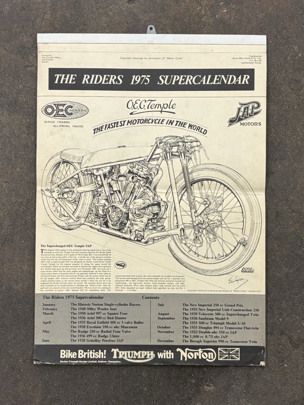 The Riders Supercalender 1975 Vintage JAP Triumph Norton Wooler Ariel Excelsior