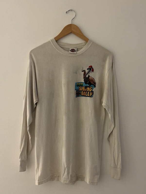 Vintage Harley Long Sleeve Tshirt White Med With Some Staining Mermaid Panama
